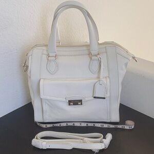 Cole Haan White Leather Satchel with Detachable Shoulder Strap .